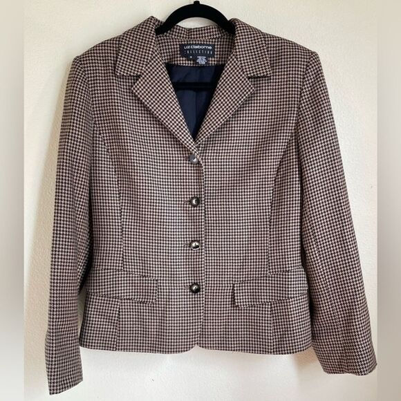 Vintage Liz Claiborne Collection Womens Size 10 Houndstooth Wool Blazer/Jacket - Picture 1 of 16